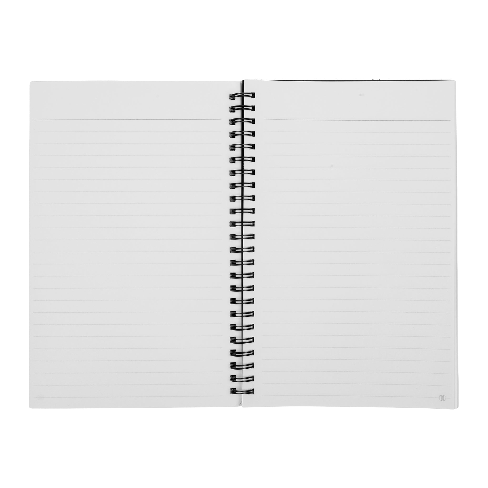 The BOEING Future Of Flight Destination Notebook is an open spiral-bound notebook with lined white pages, seen from above. It features a Julia Gash design inspired by Boeing Future Of Flight, and its pages are ready for writing.