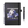 Boeing CST-100 Starliner Graphic Notebook Pen Set featuring a spiral-bound black notebook with a CST-100 Starliner graphic over Earth and a matching black pen labeled CST-100.
