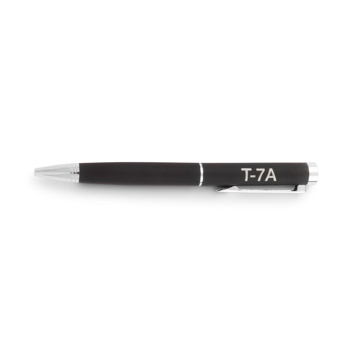Black Boeing T-7A Red Hawk Graphic Notebook Pen with silver accents and the text T-7A Red Hawk printed on the barrel.