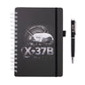Boeing X-37B Orbital Test Vehicle Graphic Notebook Pen Set featuring a spiral-bound black notebook with a graphic of the X-37B and a matching pen, perfect for aviation enthusiasts.