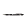 The Boeing Stores sleek black Boeing Phantom Works Stylus Pen features a silver tip and clip, with the Phantom Works logo and PHANTOM WORKS in white. This elegant pen on a white background also functions as a touchscreen stylus.