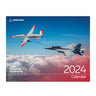 The Boeing 2024 Calendar cover displays a drone refueling a fighter jet above the clouds, with "Today, Tomorrow and Beyond" and the Boeing logo at top left—highlighting cutting-edge Boeing products.