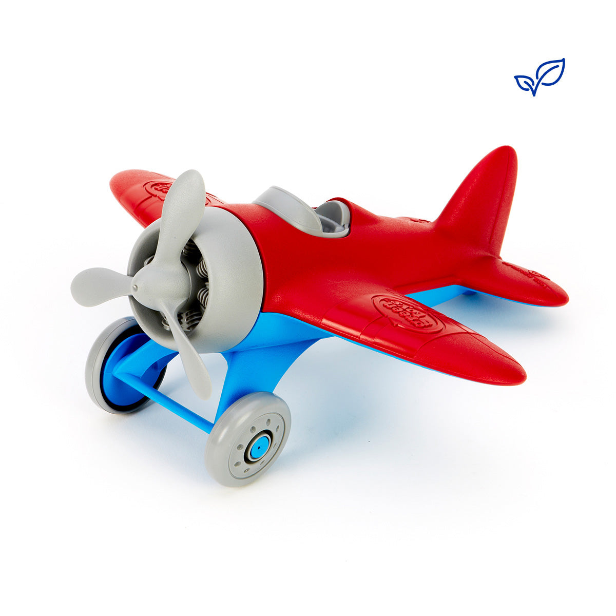 Aircraft shown in Red color.  Top half is red and bottom half is a carolina blue.  Grey propeller , wheels and seating area.