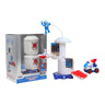 The BOEING NASA Space Adventure Space Capsule includes a white and blue capsule, astronaut figure, mini spaceship, blue and red rover, and box with assembled set—ideal as an educational toy for young space explorers.