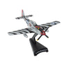 The DARON Boeing P-51D Mustang Man O'War Diecast Model features silver and black striped markings, USAF insignia, a red-nosed propeller, and comes on a black display stand labeled “P-51D Mustang.”.