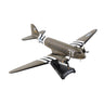 The DARON Boeing C-47 Skytrain "That's All Brother" 1:144 diecast model features WWII olive drab paint, white invasion stripes, wartime markings, and comes on a black stand labeled “C-47 Skytrain.”.