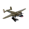 The DARON Boeing B-25J Mitchell "Betty’s Dream" Diecast Model features olive green paint, U.S. Air Force markings, shark mouth nose art, spinning propellers, and comes on a stand labeled B-25J Mitchell.