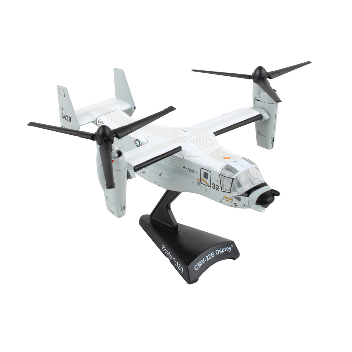 A museum-quality DARON Boeing CMC-22B Osprey Diecast Model in white features tiltrotor engines and comes on a black stand—an impressive 1:150 scale aircraft for aviation collectors.