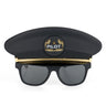 The BOEING Kids Pilot Shades feature dark UV400 lenses and a black pilot hat with a gold emblem and PILOT text—ideal party favors or accessories for themed events.