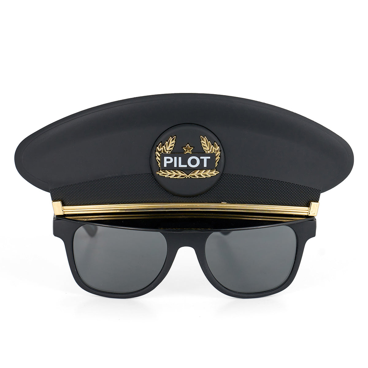 The BOEING Kids Pilot Shades feature dark UV400 lenses and a black pilot hat with a gold emblem and PILOT text—ideal party favors or accessories for themed events.