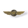 The Boeing 767 Wings Pin by Boeing is a unisex tie tack featuring outstretched wings and the number 767 at the center, designed with an antiqued brass finish and displayed on a white background.