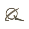 The BOEING Symbol Logo Silver Pin features a sleek, stylized ring intersected by a diagonal swoosh—reminiscent of an abstract aerospace or airline logo—inspired by modern Boeing designs. Presented on a white background, this accessory is the ideal choice for pilots and aviation enthusiasts alike.