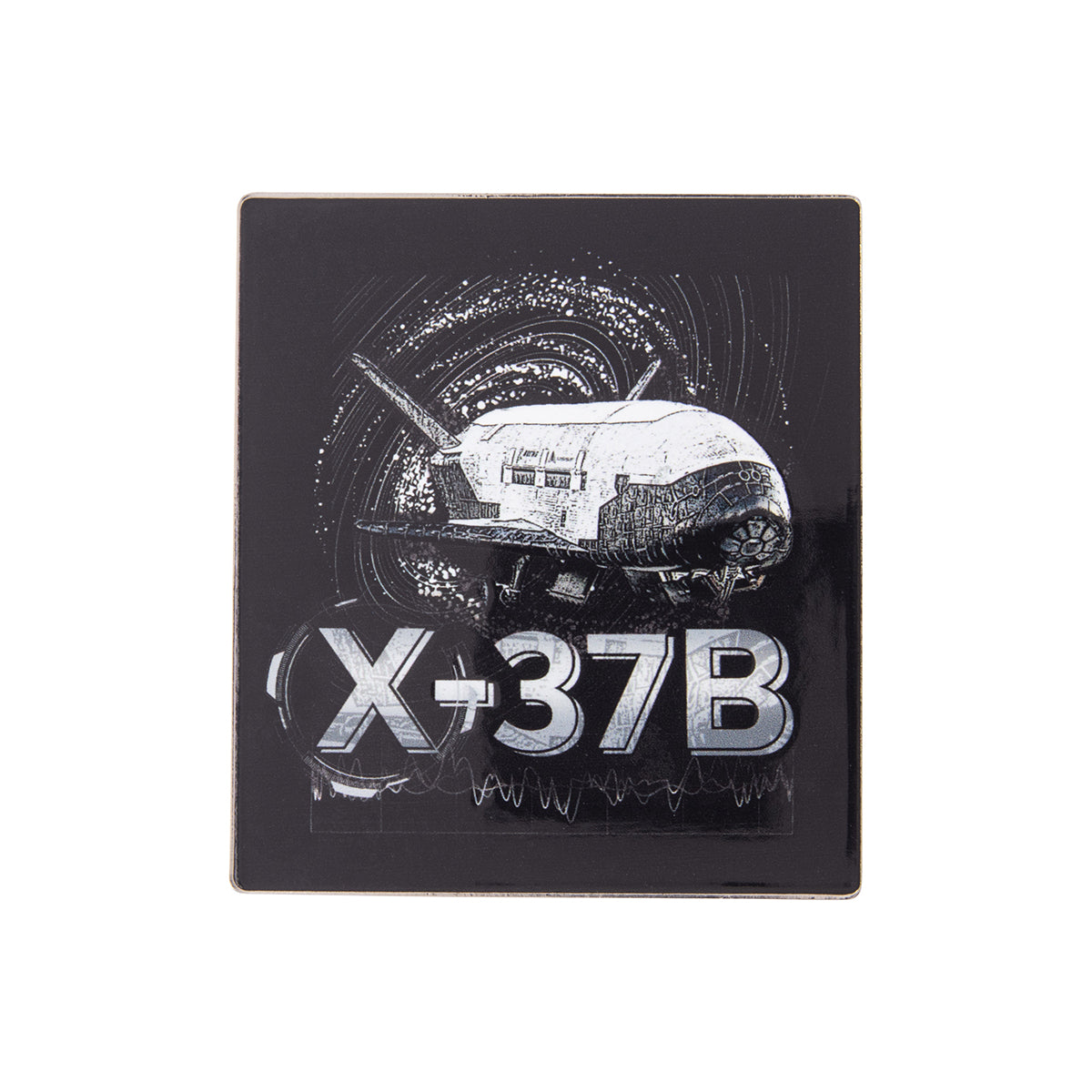 Square Boeing X-37B Orbital Test Vehicle Graphic Magnet featuring a graphic of the spacecraft against a swirling star field.