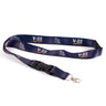The Boeing Stores Boeing V-22 Osprey Motion Lanyard, in navy blue, features V-22 OSPREY and an aircraft graphic along its length. It includes a durable plastic buckle and metal clip, making it a great accessory for enthusiasts.