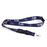 The Boeing Stores Navy lanyard showcases P-8A Poseidon and airplane illustrations in white, with a black plastic buckle and metal clip for secure attachment.