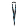 The Boeing P-8A Poseidon Graphic Lanyard by BOEING features a black strap with repeated blue "P-8A POSEIDON" text and a metal clasp, inspired by the iconic aircraft.