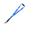 The Boeing America 250 Lanyard by BOEING features blue material with white 25N and Santex logos, a black plastic buckle, metal swivel hook, and badge holder—ideal for events or as a stylish accessory for Boeing fans.