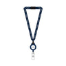 The Boeing Spirit Defense Retractable Badge Lanyard by BOEING is a navy blue lanyard with white text and logos, featuring a round retractable badge reel and an ID card clip—perfect for security professionals.