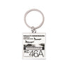 Square Boeing KC-46A Pegasus Graphic Keychain for aviation enthusiasts, featuring an illustration of an aerial refueling maneuver, the text MULTI-MISSION AERIAL REFUELING, and the model designation KC-46A PEGASUS.