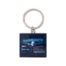 Square metal Boeing E-7 Wedgetail Graphic Keychain featuring a graphic of an E-7 Wedgetail aircraft with the text E-7 AIRBORNE EARLY WARNING & CONTROL.