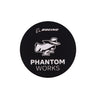The Boeing Phantom Works Sticker from The Boeing Store features a black circular logo with BOEING at the top and PHANTOM WORKS at the bottom, centered around a stylized white spy figure. Its a perfect vinyl sticker for aviation enthusiasts or fans of Boeing Phantom Works.
