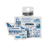 The Boeing Future Of Flight Destination Sticker by BOEING features a Julia Gash design of Washington state with blue Boeing airplane art, flight icons, "Everett WA," "PAE," and "Future of Flight," all for $5.