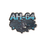 Boeing AH-64 Apache Graphic Lapel Pin depicting an AH-64 Apache attack helicopter with blue and white AH-64 lettering.