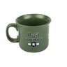 Introducing the BOEING P-51 Mustang 14 oz Mug—a green ceramic mug with a handle, featuring white and black star emblem graphics and "P-51 MUSTANG" text on the side. This stylish tribute to the legendary fighter aircraft is perfect for aviation enthusiasts.