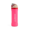 A pink insulated water bottle with a beige and red lid stands upright. It features the "Boeing" logo in white text, offering a sleek and sporty design.
