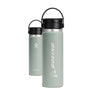 Two sage green Hydroflask Boeing Coffee Tumblers from The Boeing Store, both with black lids and handles; one shows the Boeing logo, the other has the Hydro Flask logo and brand name. These insulated tumblers are great leakproof travel mugs.