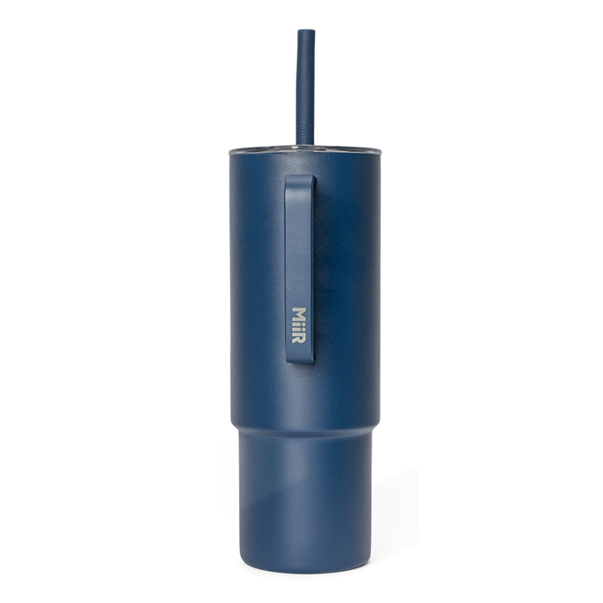 The BOEING MiiR 32 oz Tumbler is a tall, dark blue stainless steel tumbler with a handle, matte finish, matching straw, and vertical branding, shown against a white background.