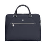 The Victorinox Victoria Signature Briefcase by VICTORINOX is sleek and modern, featuring cushioned leather handles, an exterior zipper pocket with a silver pull, and a small center emblem.