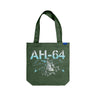 The BOEING AH-64 Apache Graphic Tote features long handles and a bold helicopter graphic with technical line drawings—ideal for aviation enthusiasts and Boeing fans.