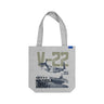 The Boeing V-22 Osprey Graphic Tote by BOEING is a light gray bag with a V-22 Osprey graphic, camouflage-style “V-22,” “MULTIROLE COMBAT AIRCRAFT,” five stars, and “MADE IN USA”—ideal for aviation enthusiasts.