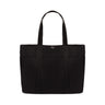 The Boeing Symbol Tote With Small Pouch by BOEING features two shoulder straps, a circular Boeing logo on the front, visible seams, and a minimalist design in sturdy black fabric.