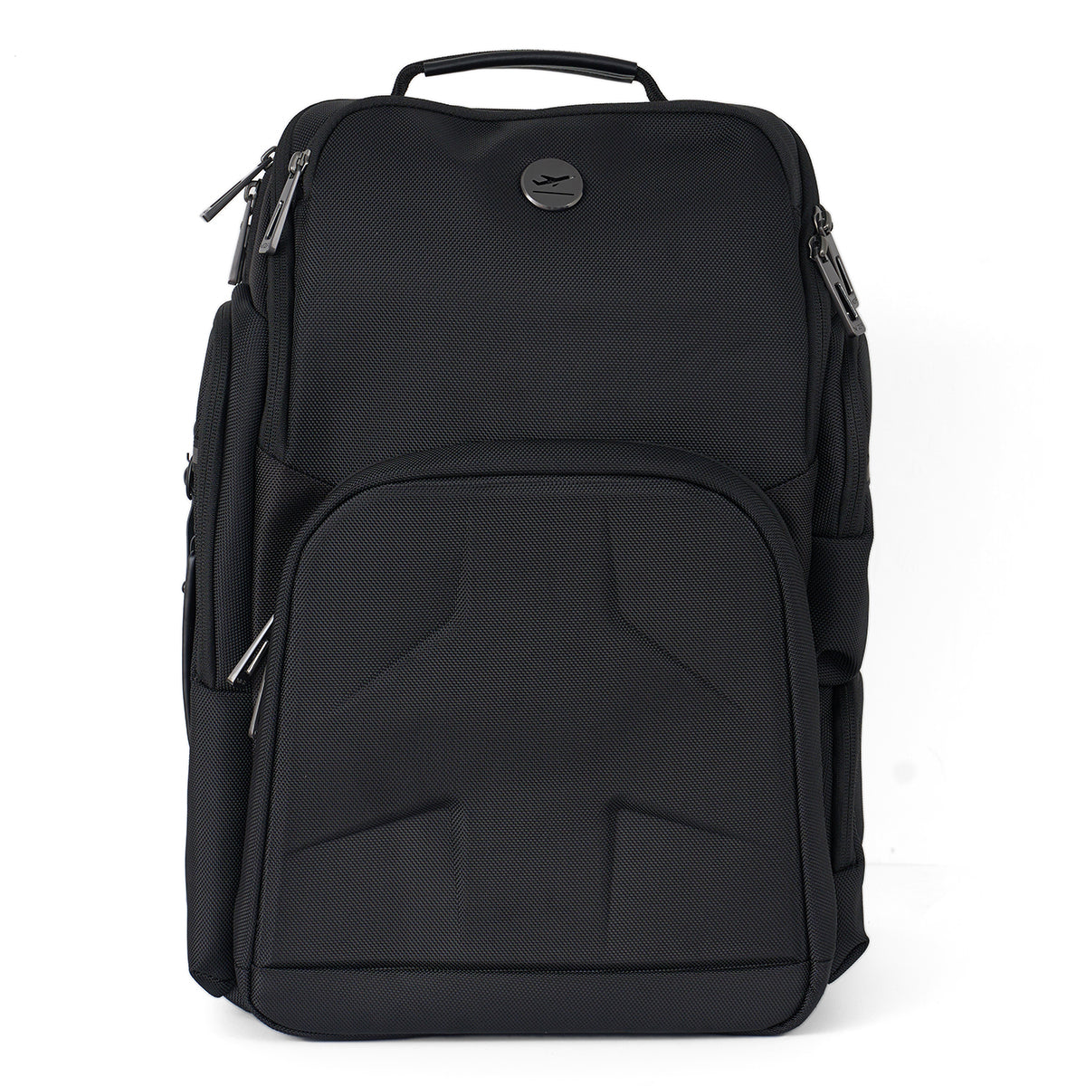 The Boeing Flight Pro Bag by BOEING is a black ballistic nylon backpack with a top handle, multiple zippered compartments, and a subtle textured front pocket, shown against a plain white background.