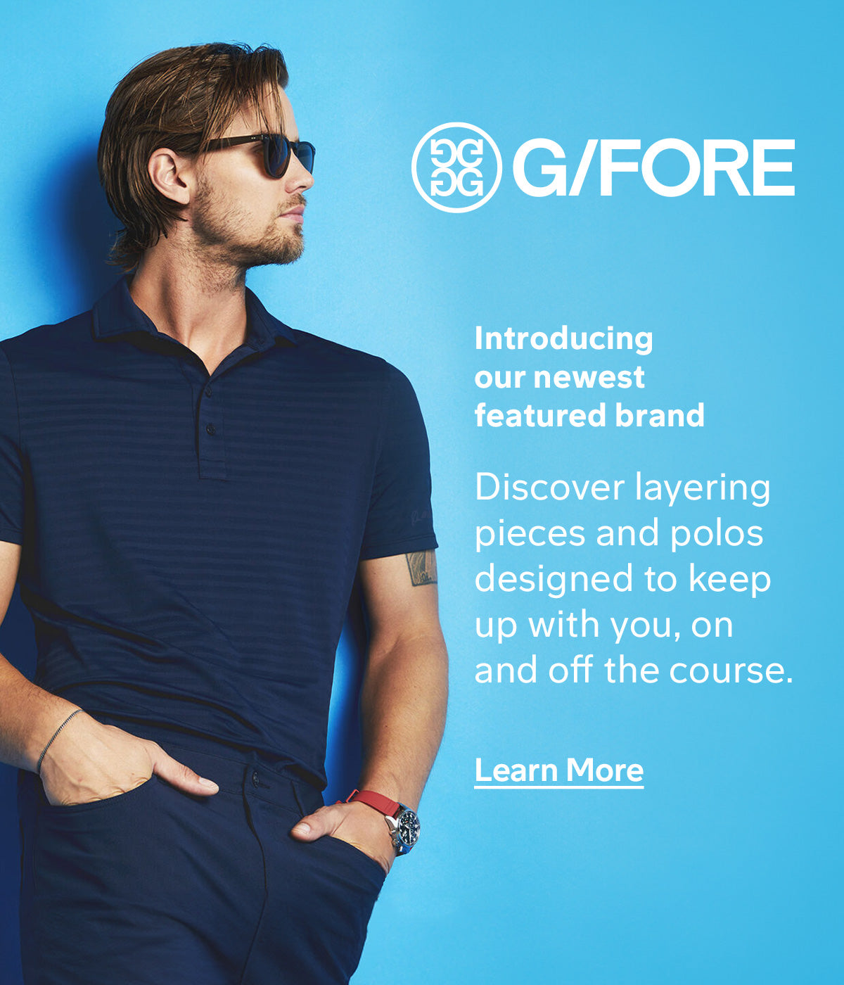G/FORE Mobile Homepage Banner Featuring Man Wearing Polo