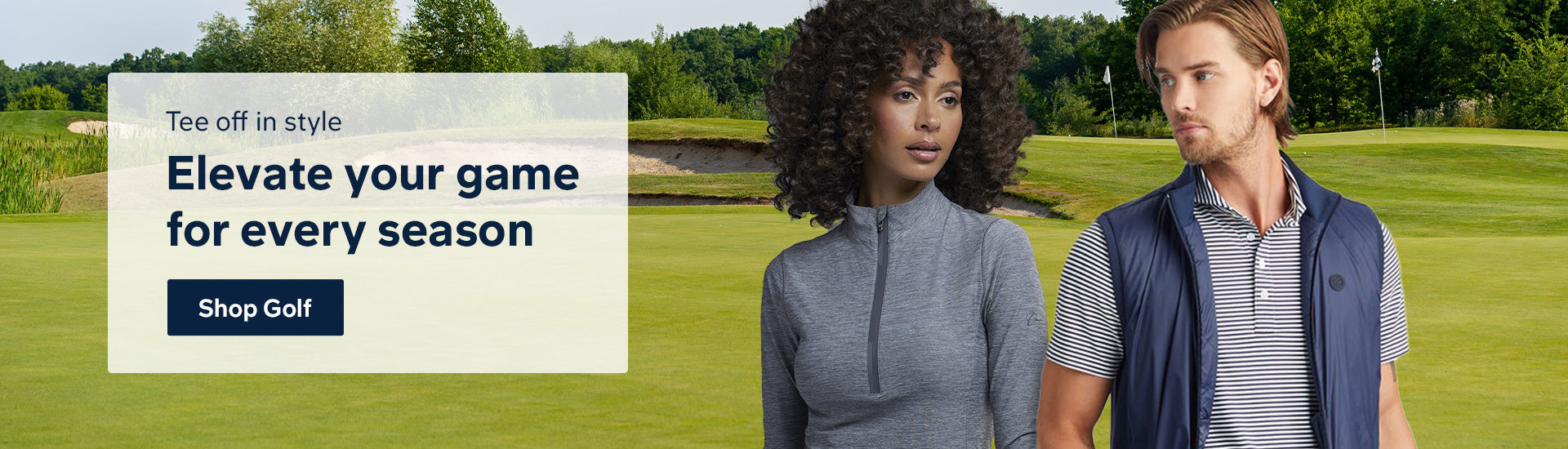 Golf Desktop Homepage Banner Featuring Man and Woman in Golf Gear