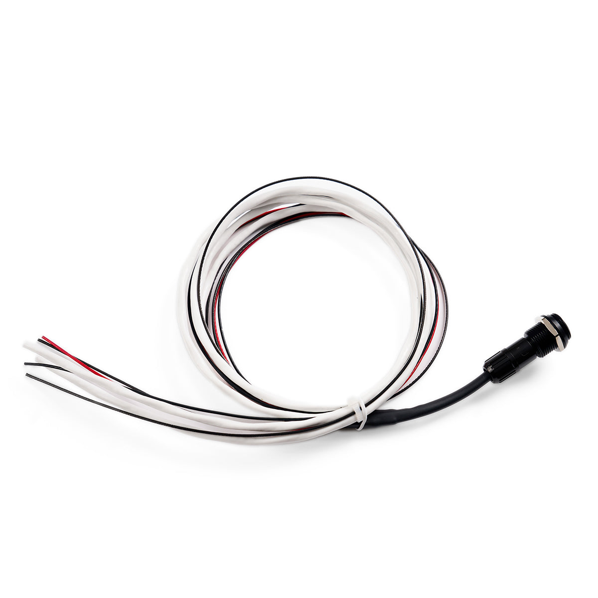 The Bose 6 Pin LEMO Connector Kit by BOSE features a coiled electrical cable with a black panel connector on one end and four protruding wires in red, white, and black, neatly bundled for easy connectivity.