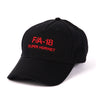 The Boeing Stores F/A-18 Hat, crafted from 100% cotton, showcases red embroidered FA-18 SUPER HORNET text on the front. With a curved brim and six-panel design, its an ideal accessory for aviation fans.