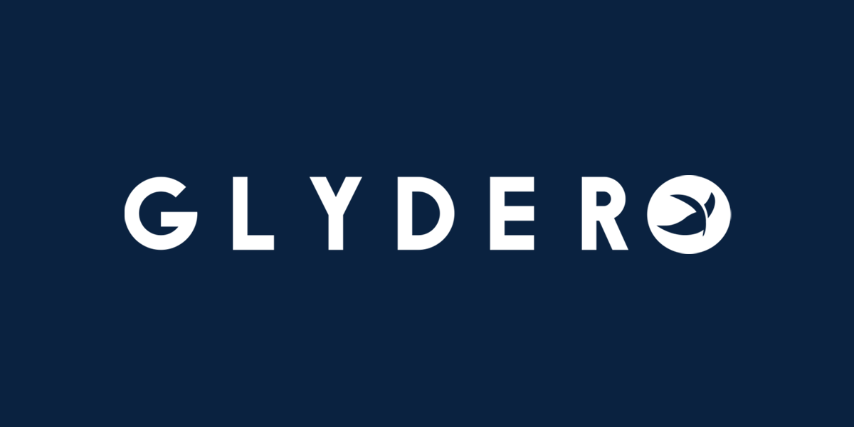 Glyder landing page banner with white logo over a navy blue background - mobile