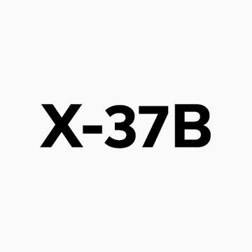 Black text 'X-37B' logo on a white background