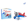 The Boeing Stores Green Toys™ Airplane and Board Book features a colorful recycled plastic airplane with red, blue, gray wheels, and propellers displayed next to the board book on a white background.