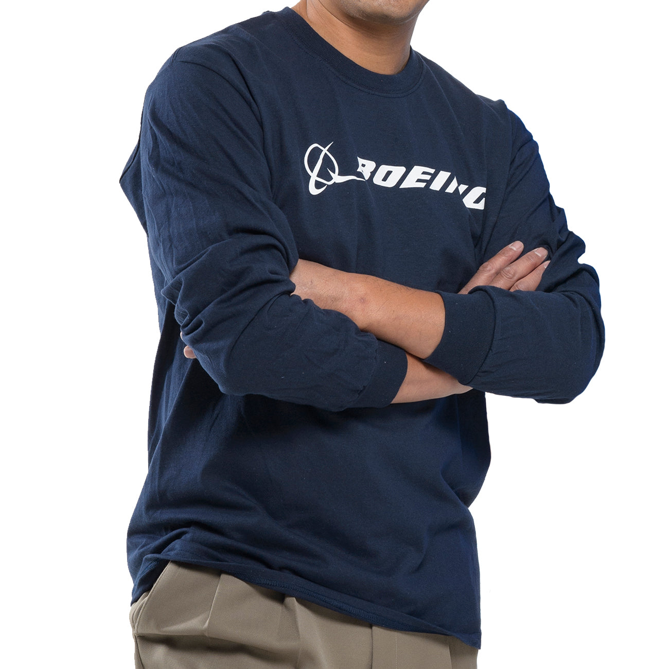 Boeing Logo Signature Long-Sleeve T-Shirt in navy with white Boeing logo across the chest