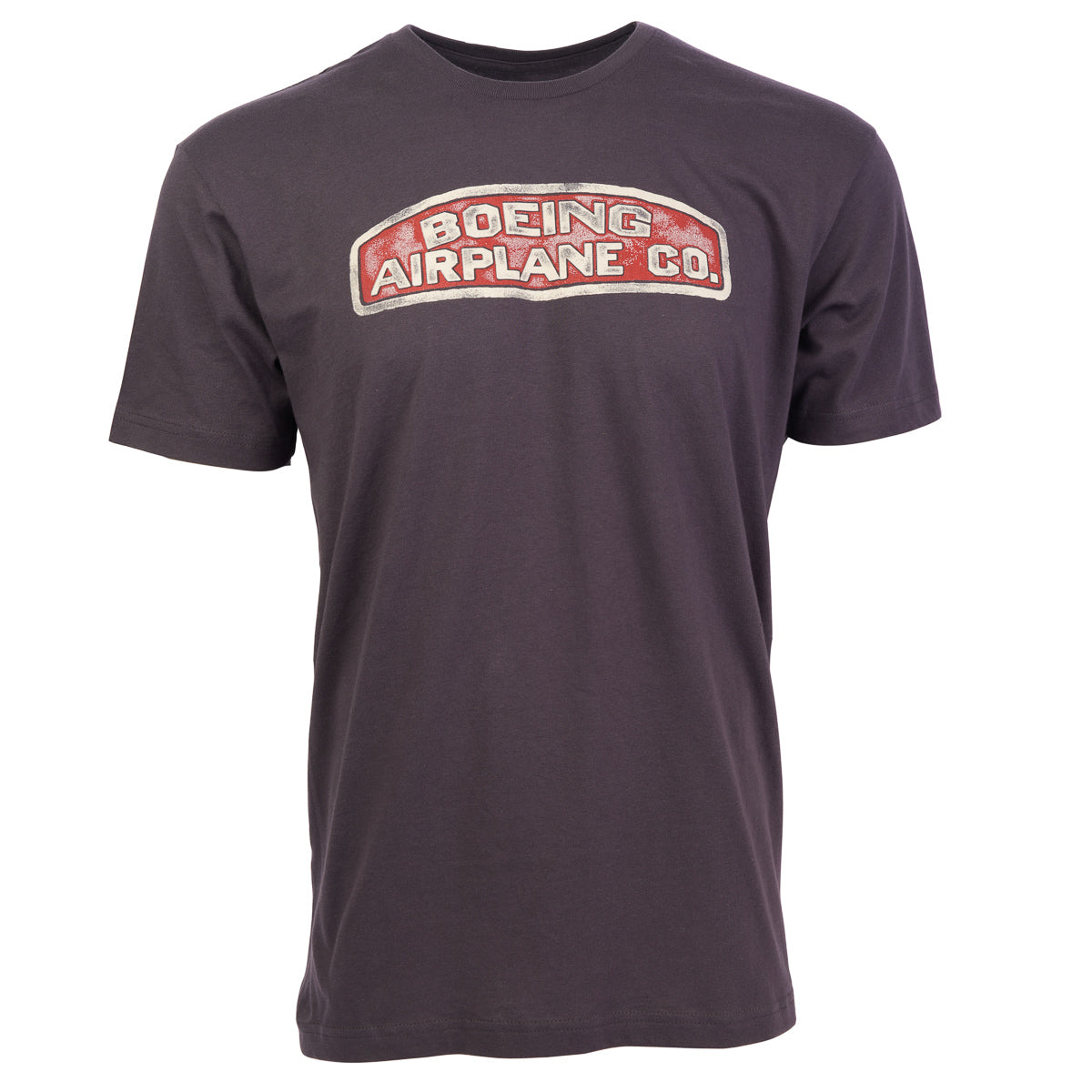 The Boeing Airplane Co. Heritage Mens T-Shirt by The Boeing Store features a vintage-style logo in a red and white oval on dark gray premium cotton. Perfect for aviation enthusiasts, this short-sleeved tee pops against its crisp white background.