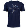Navy blue Boeing 787 Dreamliner Motion Unisex T-Shirt by The Boeing Store, featuring a modern fit and sleek white graphic of a 787 Dreamliner airplane with 787 Dreamliner elegantly printed alongside.