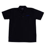 The Boeing Stores Boeing 777X Polo is a black, short-sleeved shirt featuring moisture-wicking fabric, UV protection, a buttoned collar, and a subtle chest logo.