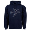 Boeing 747 motion graphic on navy hooded sweatshirt.