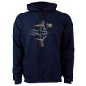 The Boeing Store’s V-22 Osprey Motion Unisex Hoodie features a navy blue design with line-art of a V-22 Osprey and “V-22 OSPREY” in yellow and white on the front, plus a soft fleece lining for comfort.