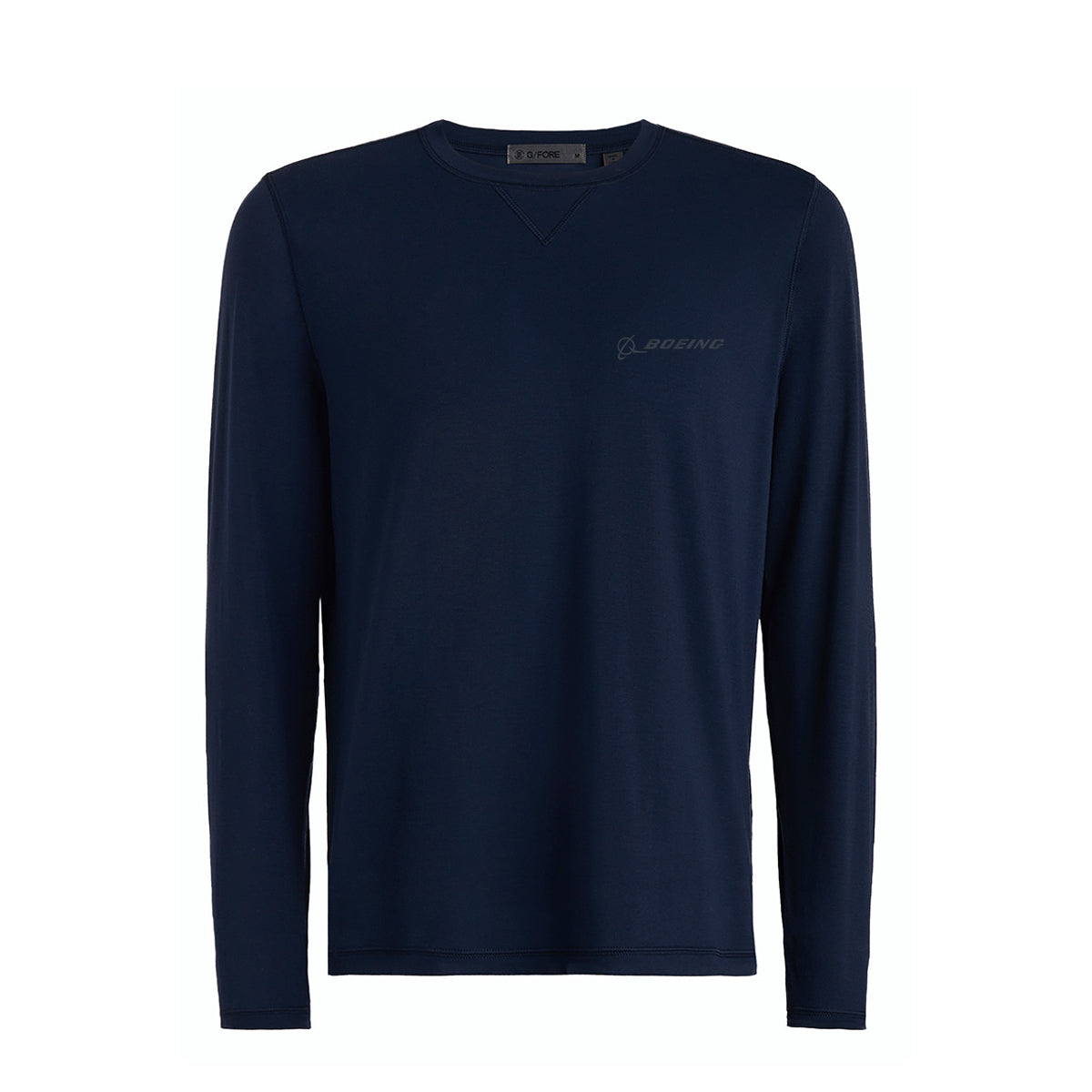 full product image on male mannequin in navy color.  Boeing logo on left chest